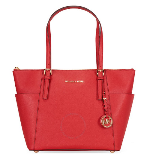 Michael Kors Jet Set E/W Top-Zip Tote, Silver Hardware (Bright Red) 30F2STTT8L-204