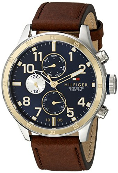 Tommy Hilfiger Men's 1791137 Cool Sport Two-Tone Stainless Steel Watch with Faux-Leather Band