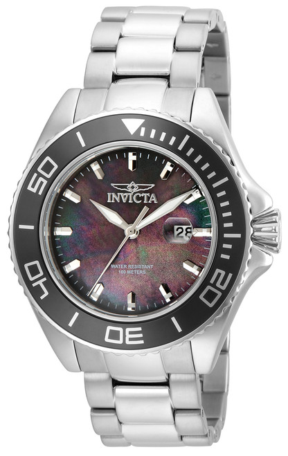 Invicta Men's 23068 Pro Diver Quartz 3 Hand Black Mother of pearl Dial Watch