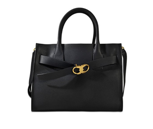 Tory Burch Gemini Link Belted Leather Tote (Black)