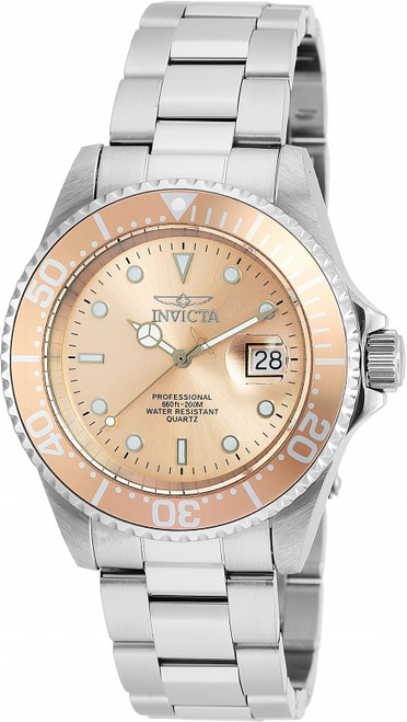 Invicta Men's 90257 Pro Diver Quartz 3 Hand Rose Gold Dial Watch
