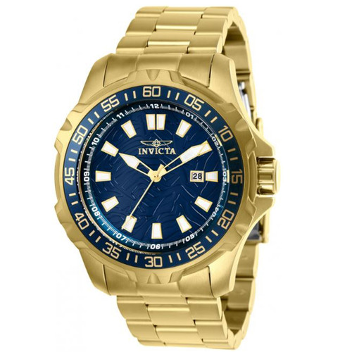 Invicta Men's 48mm Pro Diver Quartz Blue Web Dial 18K Gold Plated SS Watch 25793