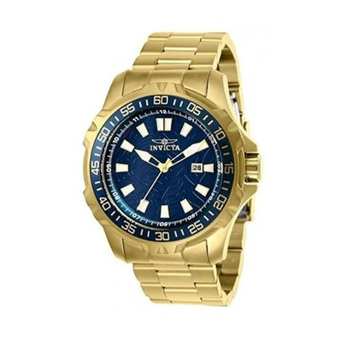 Invicta Men's 48mm Pro Diver Quartz Blue Web Dial 18K Gold Plated SS Watch 25793