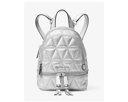 MICHAEL Michael Kors Rhea Mini Metallic Quilted Leather Backpack in Silver 30S8MEZBOK-040