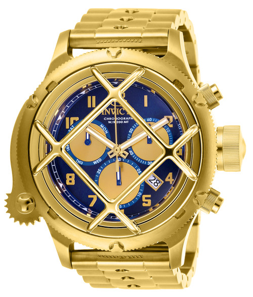 Invicta Men's 26464 Russian Diver Quartz Chronograph Blue, Gold Dial Watch