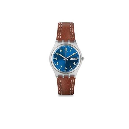 Swatch Originals Windy Dune Blue Dial Leather Strap Men's Watch GE709