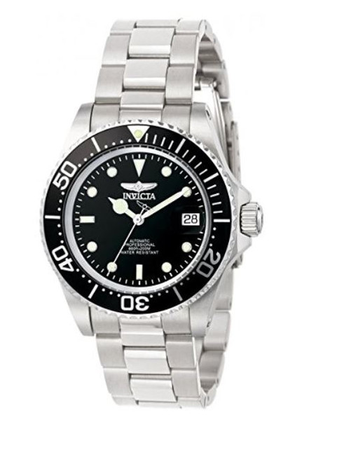 Invicta Pro Diver Men's Automatic Watch with Black Dial  Display and Silver S...
