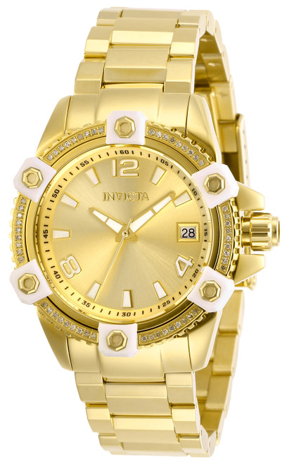 Invicta Women's 27888 Pro Diver Quartz 3 Hand Gold Dial Watch