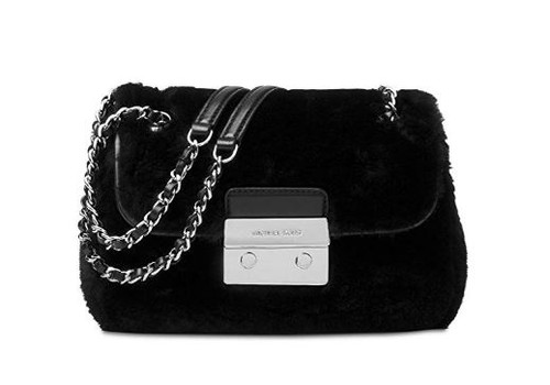 MICHAEL Michael Kors Womens Sloan Shearling Shoulder Handbag Black Small 30F6SSLL5S-001