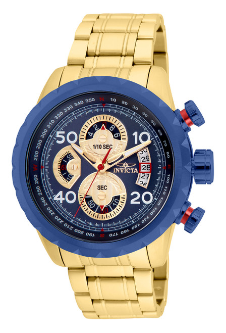 Invicta Men's Aviator 28148 Quartz Multifunction Blue, Gold Dial Watch