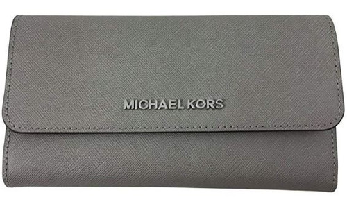 Michael Kors Jet Set Travel Large Trifold Leather Wallet (Pearl Grey) 35S8STVF7L-081