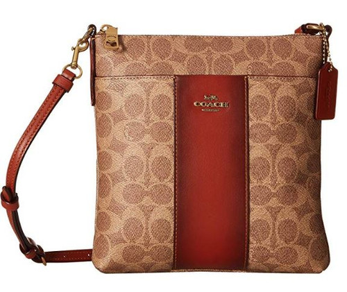 COACH Coated Canvas Signature Slim Turnlock Crossbody B4/Tan Rust One Size  C6661-B4NQ4 - AllGlitters