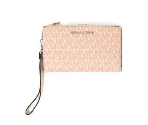 Michael Kors Jet Set Travel Double Zip Saffiano Leather Wristlet Wallet (Ballet PVC/Rose Gold Hardware) 35H9RTVW0B-857