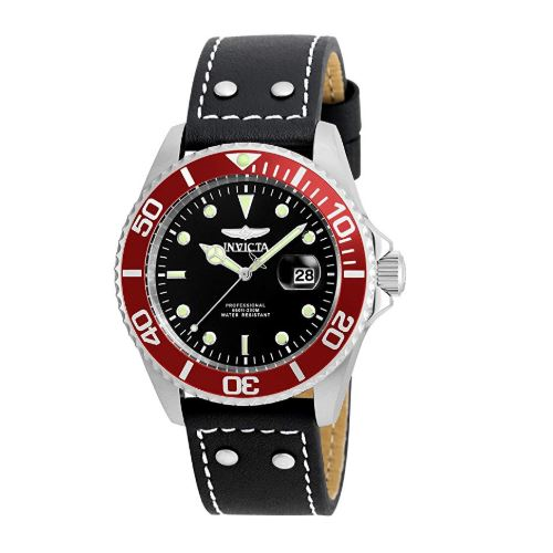 Invicta Men's 'Pro Diver' Quartz Stainless Steel and Leather Watch, Color:Black (Model: 22073)