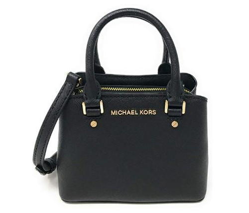Michael Kors Mini Savannah XS Saffiano Leather Satchel Crossbody Bag (Black) 35H9GGFC4L-001