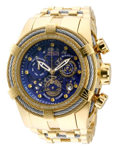 Invicta Men's 30069 Reserve Quartz 3 Hand Blue, Gold Dial Watch
