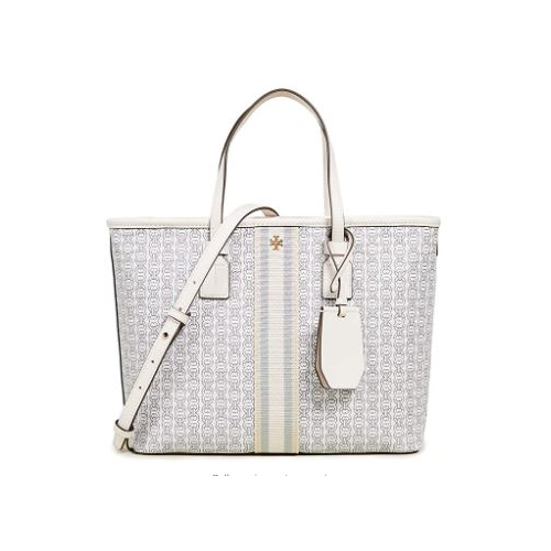 Tory Burch Women's Gemini Link Canvas Small Tote, New Ivory Gemini Link, Off White, Print, One Size 53304-068