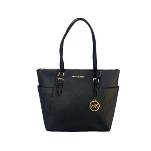 Michael Kors Charlotte Saffiano Leather Large Top Zip Tote - Black 35T0GCFT7L-001