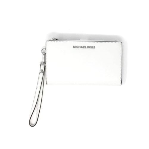 Michael Kors Jet Set Travel Double Zip Saffiano Leather Wristlet Wallet (Optic White) …