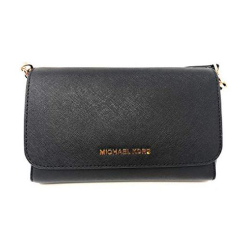 Michael Kors Medium Convertible Pouchtte Leather Crossbody Shoulder Bag (Black)