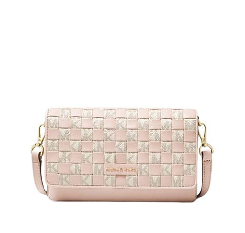 Michael Kors Jet Set Small Logo Smartphone Convertible Crossbody Bag (Vanilla/softpink Woven) …