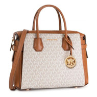 Michael Kors Mercer Medium Logo and Leather Belted Satchel Vanilla 35F2GM9S8B-149