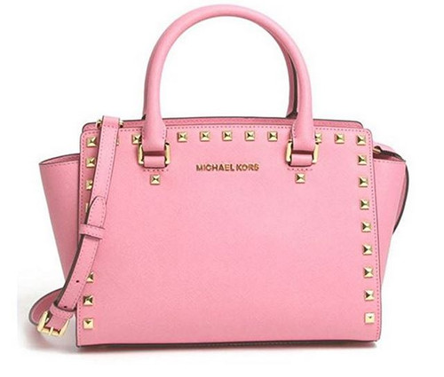 Michael Kors Selma Medium Studded Saffiano Leather Satchel MISTY