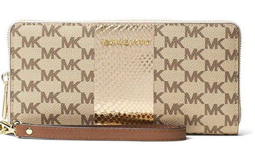 MICHAEL Michael Kors Center Stripe Jet Set Travel Logo Continental Wristlet  Wallet, Natural 32S7MIJE4V-270