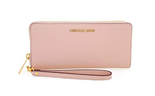 Michael Kors Jet Set Travel Leather Continental Wristlet SOFT PINK ...