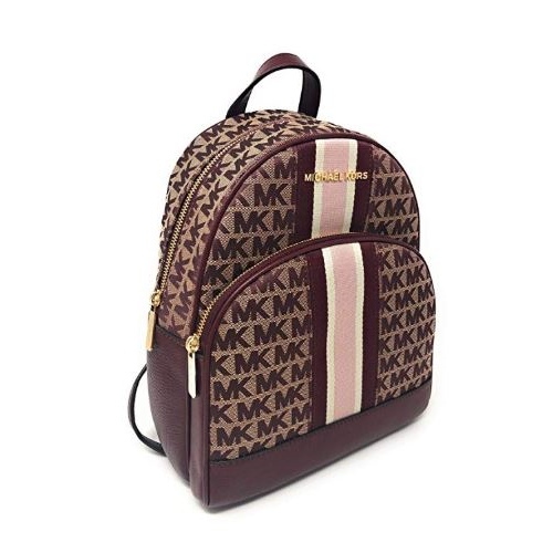 Michael Kors Brown and Red Signature Stripe Backpack Michael Kors Large Abbey Jaycee Backpack Grapefruit MK  main image 3