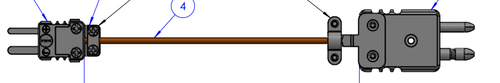 Extension Cable, J-Type T/C, 6'L, Male Standard-Male Mini