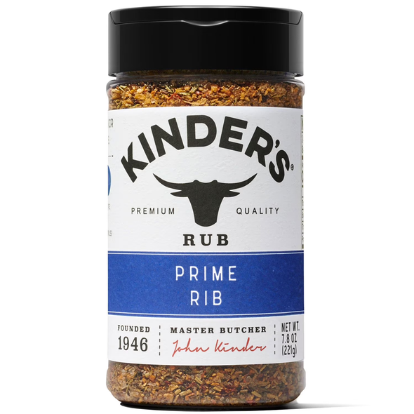 Kinder’s Prime Rib Rub & Seasoning (7.8 oz) delivers bold steakhouse flavor for prime rib, ribeye, roasts, and premium beef cuts.