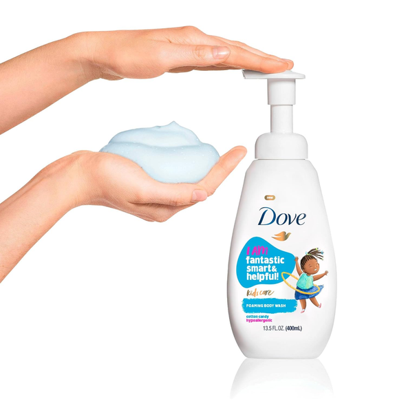 Dove Kids Care Foaming Body Wash for Kids – Cotton Candy, 13.5 oz (2 Pack) delivers gentle, hypoallergenic cleansing with a fun scent kids love.