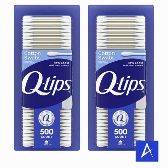 Q-tips Cotton Swabs Original 500 Count (2 Pack) deliver gentle, reliable hygiene and beauty care with 100% cotton tips—1,000 swabs total.