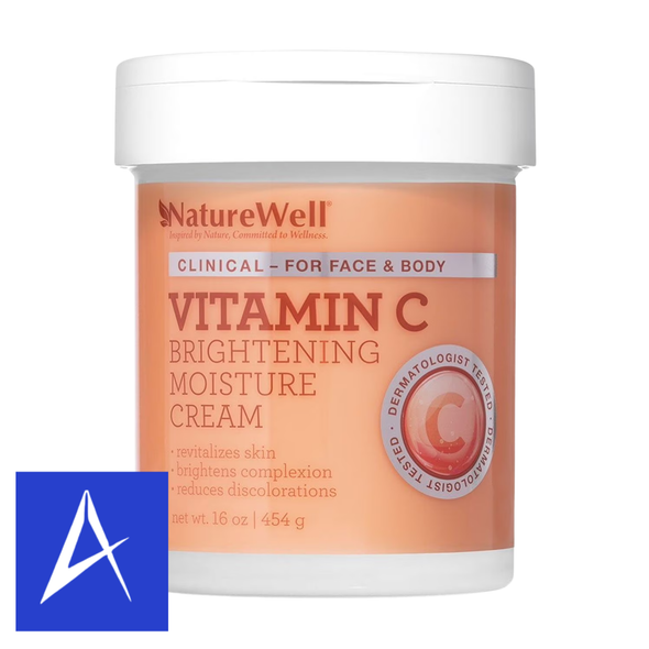 NatureWell Vitamin C Brightening Moisture Cream 16 oz delivers deep hydration and antioxidant support to help brighten and nourish skin.