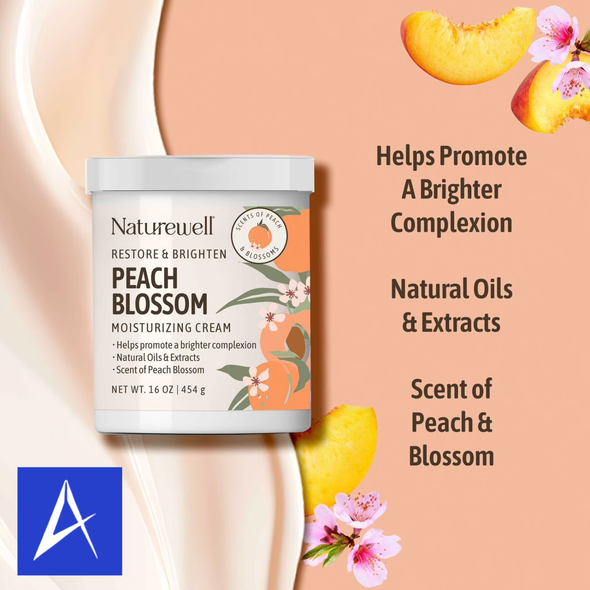 NatureWell Peach Blossom Moisturizing Cream 16 oz delivers deep hydration with a light peach blossom scent for smooth, nourished skin.