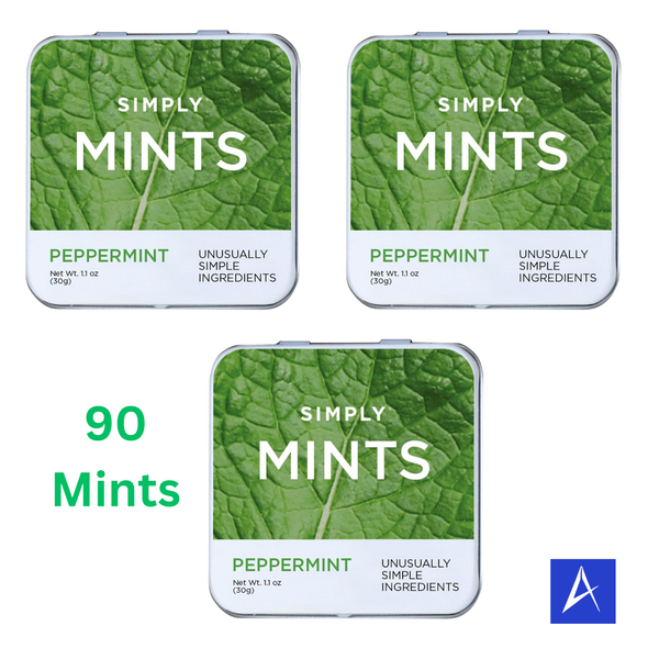 Simply Mints Peppermint 3 Pack includes 90 refreshing mints made with clean ingredients in three convenient travel-friendly tins.