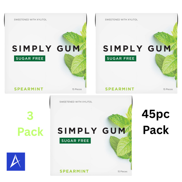 Sugar-free spearmint chewing gum made with a plastic-free, plant-based gum base. Clean, eco-friendly freshness in a 3-pack with 45 total pieces.