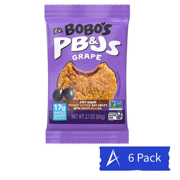 Shop Bobo’s PB&J Grape Bars 6 Pack. Soft-baked, gluten-free peanut butter oat snack with sweet grape filling—perfect for on-the-go energy.
