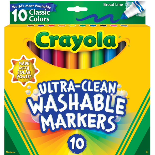 Shop Crayola Ultra-Clean Washable Broad Line Markers 1 pack — 10 markers in classic colors. Non-toxic, washable, classroom-ready.