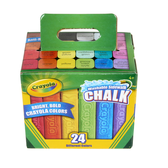 Shop Crayola Washable Sidewalk Chalk 24 Count — 9+ bright colors, anti-roll shape, washes away with water. Summer outdoor essential.