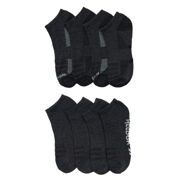 Shop Reebok Men's 8-Pack Cushion Low-Cut Socks Grey, Size 6-12.5. Cushioned footbed, moisture-wicking, no-show profile.