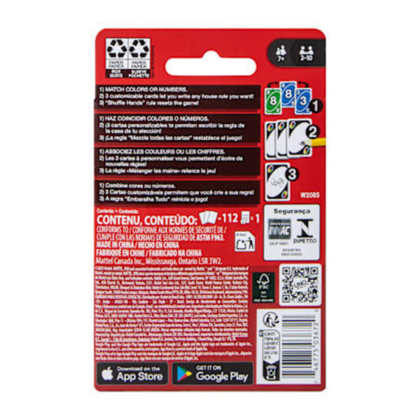 Shop Mattel UNO Classic Card Game — original 112-card UNO deck with Customizable Wild Cards. Ages 7+. 2-10 players. The family game night classic.