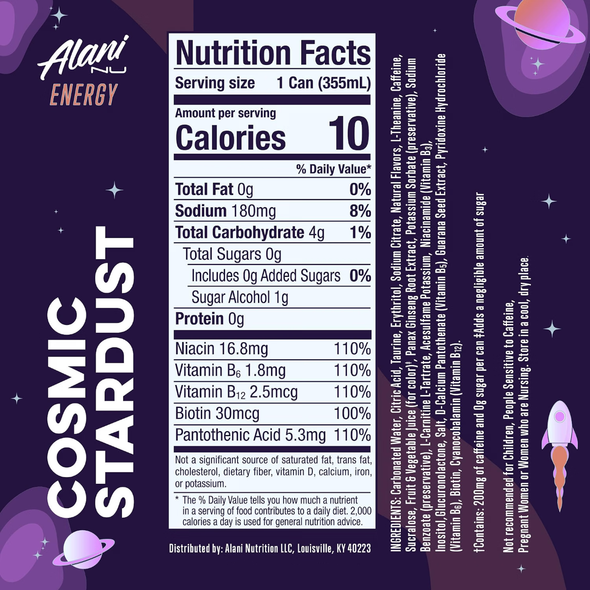 Shop Alani Nu Cosmic Stardust Energy Drink, 12 oz at A Complete Cart. Energy Drink with cosmic stardust flavor. Everyday low price.