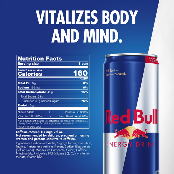 Shop Red Bull Energy Drink 12 fl oz at A Complete Cart. Red Bull energy drink in a 12 fl oz can with approx. 114 mg caffeine. Everyday low price.