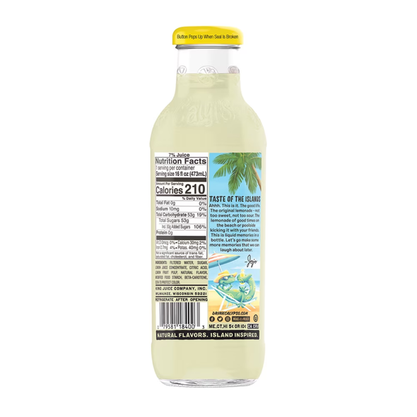 Shop Calypso Original Lemonade 16oz at A Complete Cart. Calypso lemonade with real lemon bits, caffeine free, in a 16 fl oz glass bottle. Everyday low price.