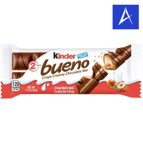 Shop Kinder Bueno 1.5oz at A Complete Cart. Two hollow wafer bars filled with hazelnut cream and coated in milk chocolate. Local delivery and pickup in Atlanta.