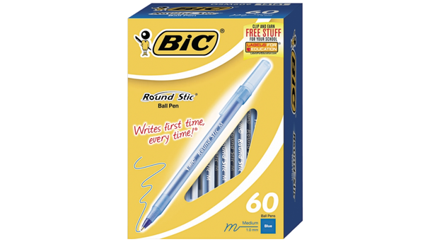 BIC Round Stic Ballpoint Pens – 60 count blue ink, medium point 1.0mm. Smooth, reliable writing for school, office, and everyday use.