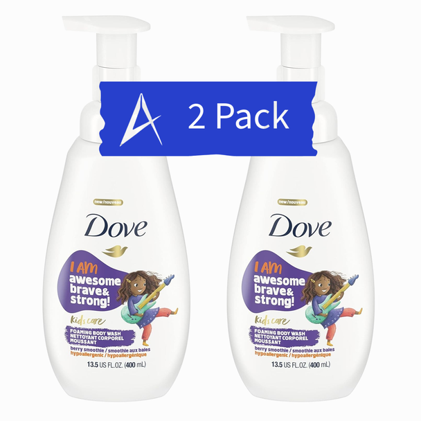 Dove Kids Care Foaming Body Wash for Kids – Berry Smoothie, 13.5 oz (2 Pack) offers gentle, hypoallergenic cleansing with a fun fruity scent kids love.
