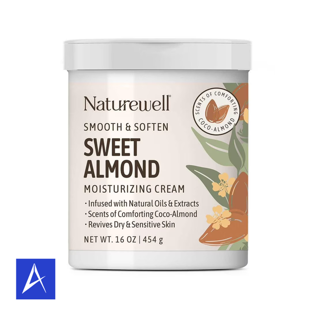 NatureWell Sweet Almond Moisturizing Cream 16 oz delivers deep hydration with a warm almond scent for smooth, nourished skin.